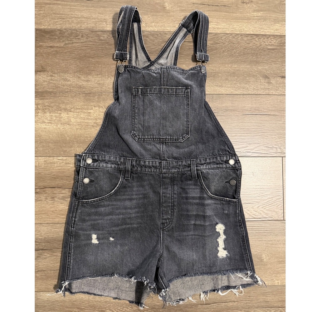 HUDSON SLOANE SHORTALL Women Denim Distressed Cutoff‎ Overalls Shorts Large